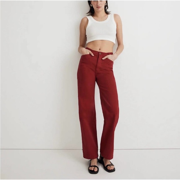 Madewell Denim - NWT Madewell High Rise Emmett Wide Leg Pants in Beetroot Size 24